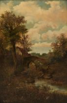 S. MARTIN (19th century) OIL ON CANVAS River landscape 'Old Miner's Bridge, Nr Betws-Y-Coed, NW'