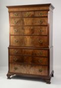 GILLOWS: 19th century chest-on-chest or tallboy cabinet with Greek keywork cornice, fluted canted