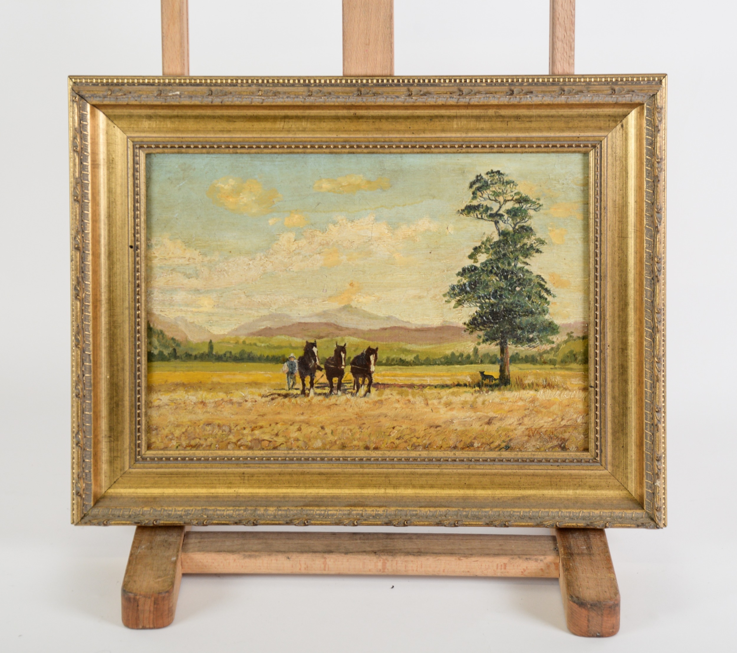 UNATTRIBUTED (EARLY TWENTIETH CENTURY BRITISH SCHOOL) OIL ON CANVAS Horse drawn plough with hills in - Image 2 of 8