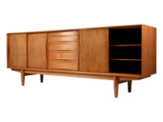 ARNE VADDER FOR DYRLUND, 1970’s TEAK SIDEBOARD, of typical form with bank of five drawers to the