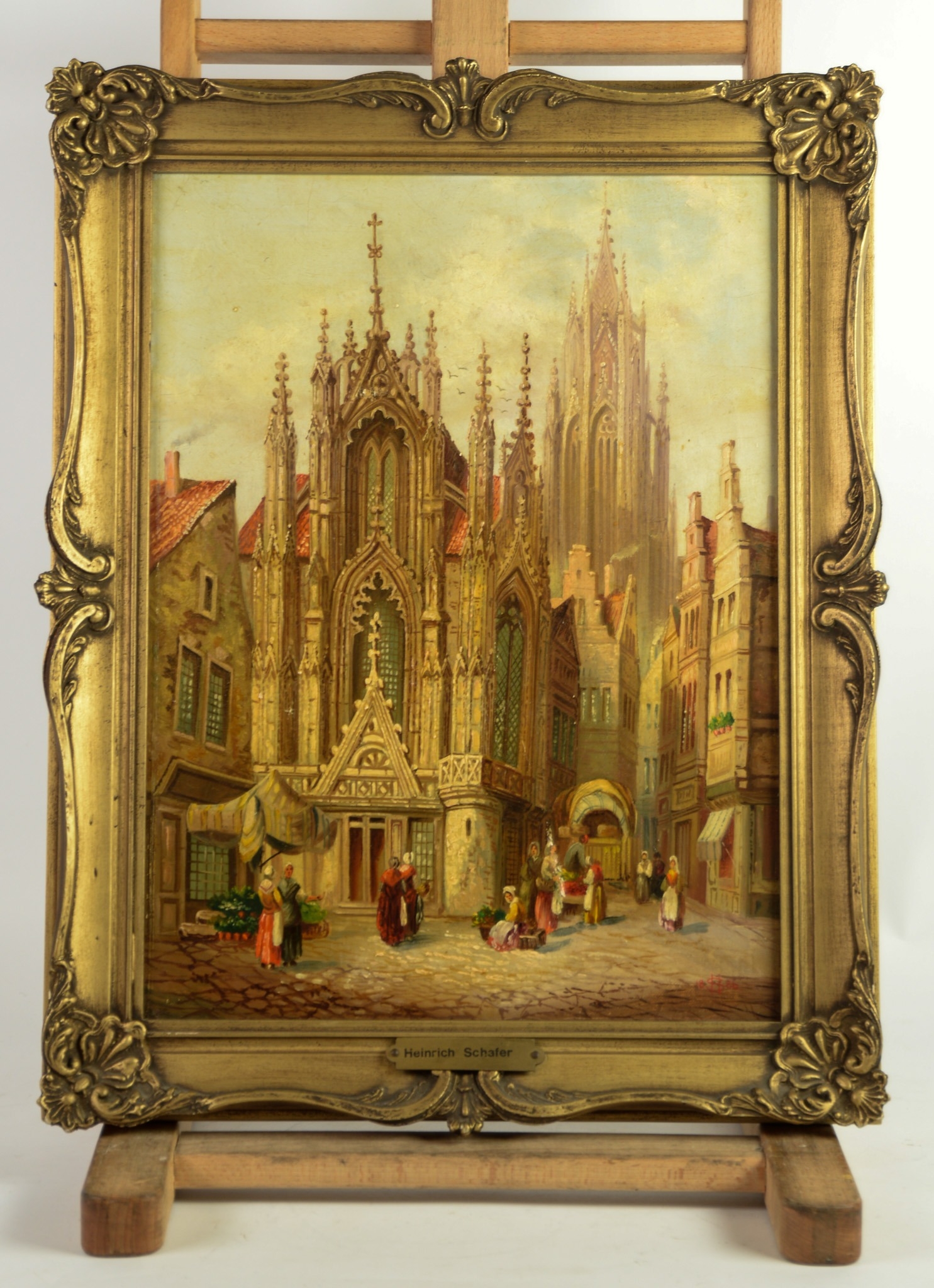 HEINRICH SCHAFER OIL ON BOARD Continental cathedral with figures Monogrammed and dated 1886 15 ½” - Image 2 of 4