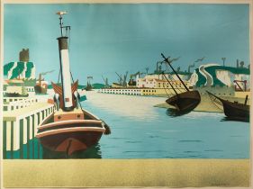 EDWARED WADSWORTH (1859 - 1949) ORIGINAL SEVEN COLOUR LITHOGRAPH Imaginary Harbour Signed in the