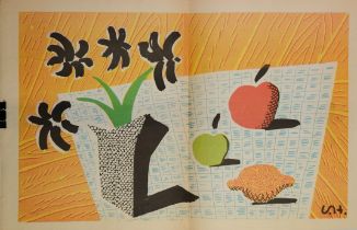 DAVID HOCKNEY FOUR-COLOUR OFFSET LITHO PRINT Two apples, one lemon and four flowers Signed in the