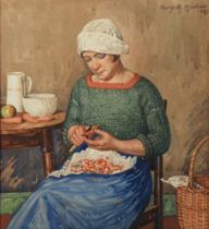 HARRY B MARLAND (Early Twentieth Century) WATERCOLOUR 'Peeling Carrots' Signed & dated 1928 top