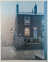 BOB RICHARDSON ARTIST SIGNED LIMITED EDITION COLOUR PRINT End terrace with gas light at the side (