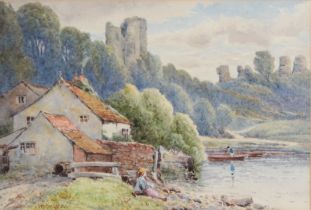 WILLIAM ARTINGSTALL (Br. act. c.1873-1900) Watercolour Welsh castle and lakeside farmstead with