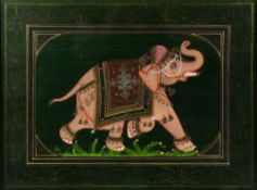 UNATTRIBUTED (MODERN INDIAN SCHOOL) GOUACHE ON SILK Ceremonial elephant 15” x 20” (38cm x 50.8cm)