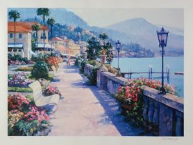 BETRENS ARTIST SIGNED LIMITED EDITION COLOUR PRINT Sunlit Mediterranean Coastal Townscape Numbered