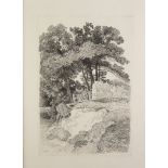 JOHN SELL COTMAN (1782 - 1842) ORIGINAL ETCHING Landscape with trees, stream and rickety bridge
