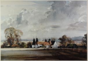 AFTER ROWLAND HILDER Colour print ‘Oast Houses, near Shoreham Kent’ Signed within the print lower
