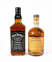 BOTTLE OF MONKEY SHOULDER BLENDED MALT SCOTCH WHISKY, 70cl, together with a BOTTLE OF JACK DANIEL’