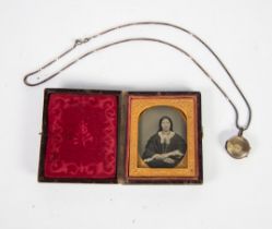 VICTORIAN AMBROTYPE PHOTOGRAPH PORTRAIT OF A LADY, in Union case and a SILVER BOX LINK CHAIN