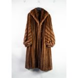 DARK BROWN FULL LENGTH MINK COAT with shawl collar, single breasted front having four brass buttons,