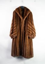 DARK BROWN FULL LENGTH MINK COAT with shawl collar, single breasted front having four brass buttons,
