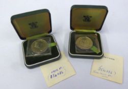 TWO ELIZABETH II 1972 SILVER WEDDING PROOF COINS, in cases with papers