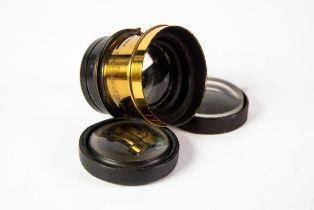 ANTIQUE BRASS LENSES: Ross of London Zeiss Anastigmat 1:7:20 patent 250 mm brass lens with