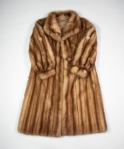 LIGHT BROWN MUSQUASH FULL LENGTH FUR COAT WITH HOOK FASTENING DOUBLE BREASTED FRON