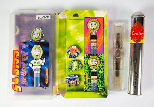 TWO LIMITED EDITION SWATCH WRISTWATCHES, ‘STREPP’, SDN120 (1996), with four interchangeable