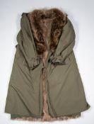 LADY'S NINO FLEX COTTON AND POLYESTER KHAKI RAIN COAT WITH REMOVABLE SHAGGY 'FUR' LINING