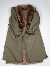 LADY'S NINO FLEX COTTON AND POLYESTER KHAKI RAIN COAT WITH REMOVABLE SHAGGY 'FUR' LINING