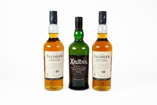 THREE BOTTLES OF SCOTTISH ISLAND 10 YEARS AGED SINGLE MALT WHISKY, comprising: ARDBEG, Islay, and