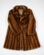 MEDIUM BROWN MINK FULL LENGTH FUR COAT with short reverend collar, hook fastening double breasted