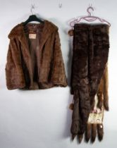 DARK BROWN LARGE ERMINE STOLE; a large MUSQUASH STOLE, with tails and a MUSQUASH JACKET