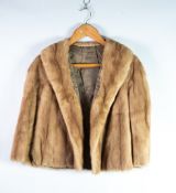 LIGHT BROWN / CREAM MINK SHORT EVENING JACKET with loose front long shawl collar