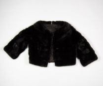 BLACK MINK SHORT EVENING JACKET WITH SINGLE BREASTED HOOK FASTENING FRONT