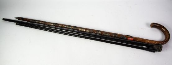 EBONY WALKING STICK, with engine turned silver pommel, hallmarked London 1926; a St. John's