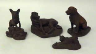 FOUR MODERN HEREDITIES LTD, KIRKBY STEPHEN, WESTMORLAND, COLD-CAST BRONZES OF DOGS, one signed in