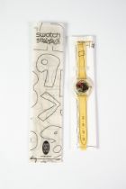 SWATCH ‘SCRIBBLE’ LIMITED EDITION WRIST WATCH, GZ124, (1993) in black printed plastic sleeve, with