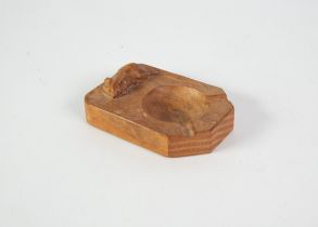 MOUSEMAN: Small oak ashtray with carved mouse, 4" (10 cm) L