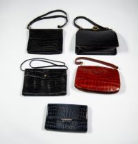 BODO ITALLIAN BLACK LEATHER MOCK-CROCK CLUTCH BAG; ANOTHER made for Leder-Locher; a brown leather