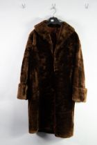 BEAVER LAMB BROWN FULL-LENGTH COAT, with shawl collar, hook fastening , single-breasted front,