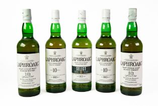 FOUR BOTTLES OF LAPHROAIG ‘AGED 10 YEARS’ ISLAY, SINGLE MALT SCOTCH WHISKY, together with a BOTTLE