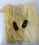 TWO EDWARDIAN SILK AND COTTON CHRISTENING GOWNS, C/R- the former with holes as evidence of age,