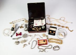 SELECTION OF COSTUME JEWELERY and WATCH, including Art Deco design paste set double clip brooch