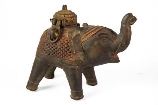 BRONZE CENSER: 19th century Indian bronze zoomorphic incense burner or censer, modelled in the