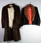 DARK BROWN DYED SQUIRREL FULL-LENGTH FUR COAT; WHITE FOX FULL SKIN STOLE and a lady's BLACK FELT