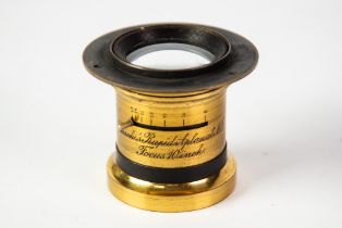 ANTIQUE BRASS LENS: Bushe's Rapid Aplanat No.3 Focus 10 inch brass lens by Rath.Opt.Ind.Anst of