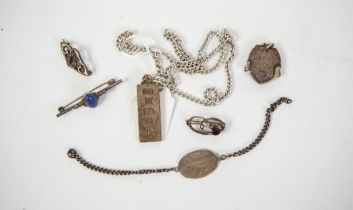 SILVER INGOT PENDANT, Birmingham 1977, on a metal chain NECKLACE; a small silver identity