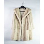 WHITE PASTEL MINK 3/4 LENGTH FUR COAT, with shawl collar, single hook fastener to the double-