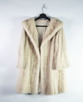 WHITE PASTEL MINK 3/4 LENGTH FUR COAT, with shawl collar, single hook fastener to the double-