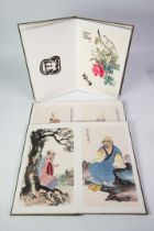 TWO MODERN CHINESE FOLDING BOOKS OPENING TO REVEAL A TOTAL OF EIGHTEEN WATERCOLOURS ON PAPER OF