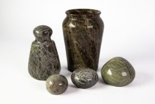 CORNISH SERPENTINE: large vase and assorted paperweights, the vase 6” (15 cm) H [5]