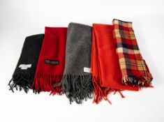 FIVE LONG SCARVES, labelled 100% cashmere, by North Country, Scotland, The White Co., London;