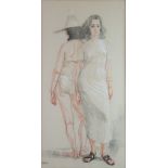 H BIRD (20th century) GRAPHITE AND CRAYON ON PAPER Study of two female models, one facing wearing