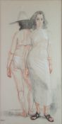 H BIRD (20th century) GRAPHITE AND CRAYON ON PAPER Study of two female models, one facing wearing