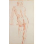 PIERRE ADOLPHE VALETTE (1876-1942) SANGUINE CRAYON Nude male study from the back facing dexter Dated